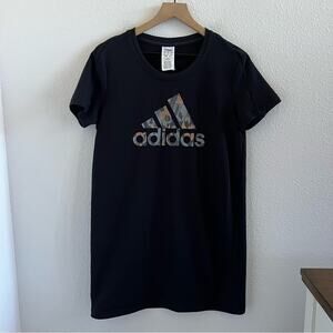 Adidas Black Sweatshirt T-Shirt Dress Graphic Athleisure Casual US Medium